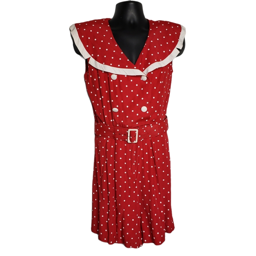 Vintage Red White Polka Dot Romper 13-14 Sleeveless